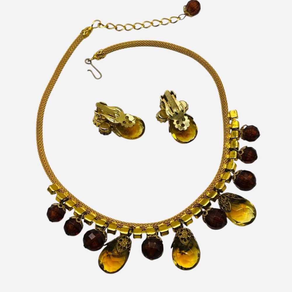 Vintage Verified Juliana Mesh  Topaz Teardrop Necklace Earring Set - Picture 6 of 9